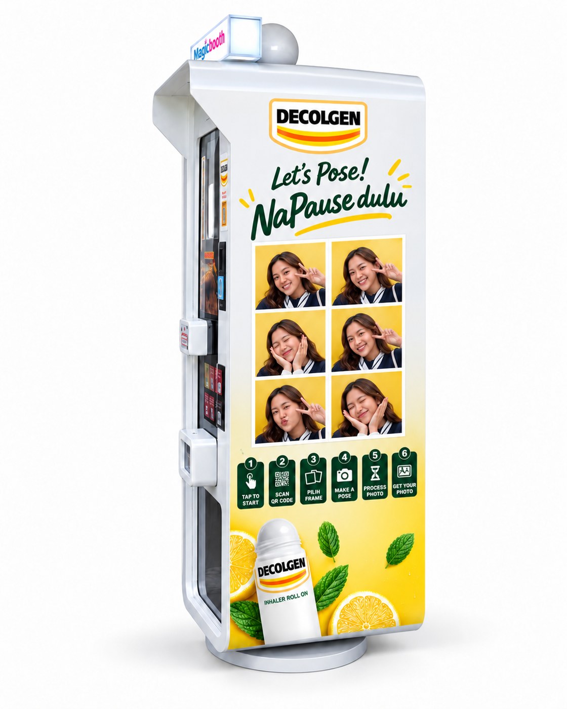 Usulan panel samping Decolgen dengan latar putih, enam foto, lemon dan mint